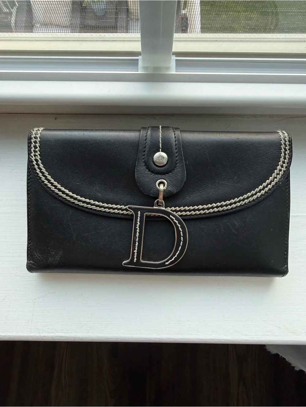 Black Wallet Clutch with Silver 'D' Charm